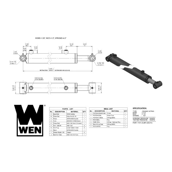 WEN WT1504 Cross Tube Hydraulic Cylinder with 1.5-inch Bore and 4-inch Stroke For Sale - Image 2