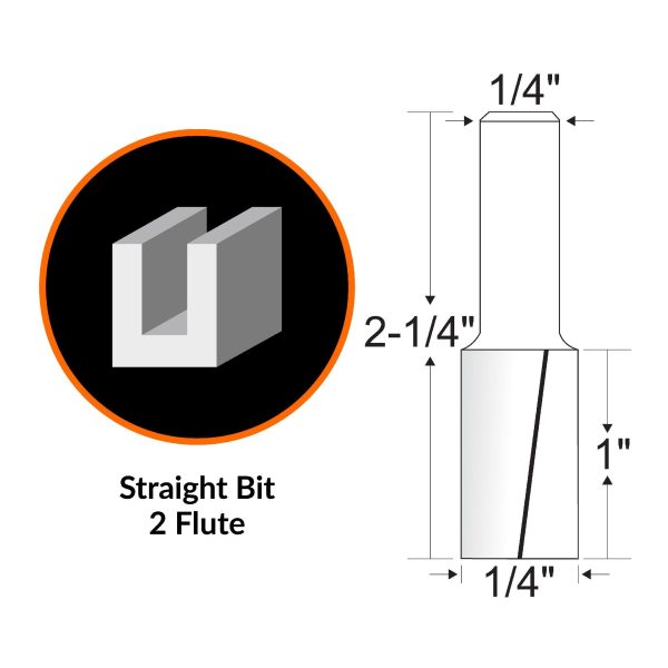WEN RB102FF 1 4 in. Straight 2-Flute Carbide-Tipped Router Bit with 1 4 in. Shank and 1 in. Cutting Length Cheap - Image 2