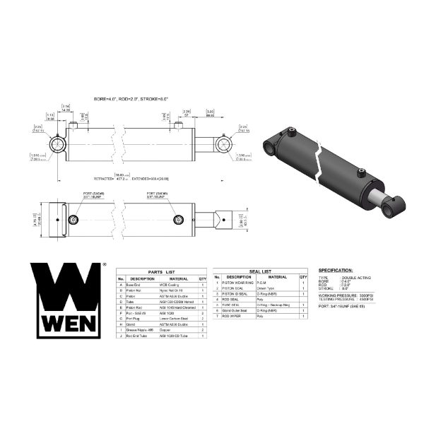 WEN WT4008 Cross Tube Hydraulic Cylinder with 4-inch Bore and 8-inch Stroke Sale - Image 2