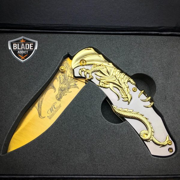 8  Gold Dragon Titanium Spring Assisted Open Blade Folding Pocket Knife Limited Edition For Cheap - Image 5