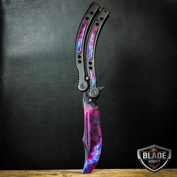 2PC CSGO Black Galaxy Karambit Fixed Blade + Butterfly Balisong Trainer Knife Online Hot Sale - Image 2