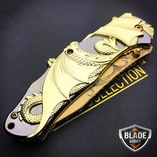 8  Gold Dragon Titanium Spring Assisted Open Blade Folding Pocket Knife Limited Edition For Cheap - Image 4